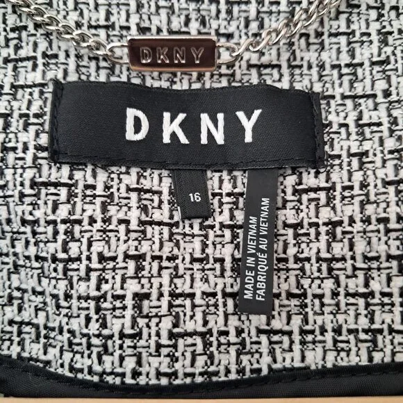 DKNY Women's Business Plus size Fringe Trim Tweed style zipper blazer size 16 - Picture 7 of 9